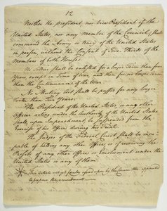 権利章典、1789年に連邦政府ホールで署名されたコピー（紙にインク）